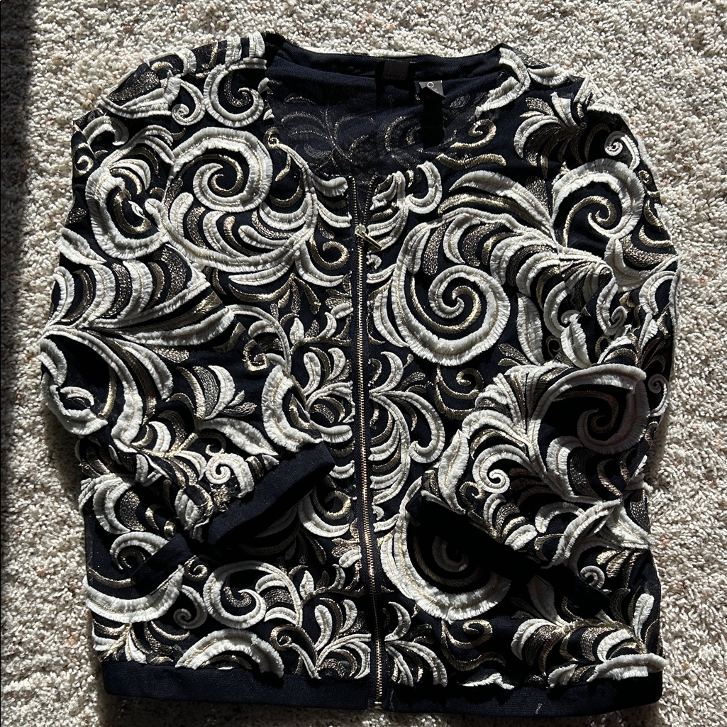 Chico’s Travelers Collection, Mesh Embroidered Jacket